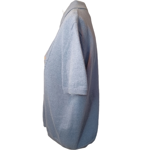 Alfred Dunner Embroidered Beaded Floral Short Sleeve Pastel Blue Collar Shirt - Picture 4 of 10